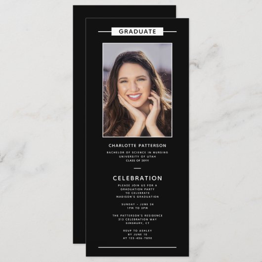 卒業パーティシンプルーモダン写真QRコード 招待状 (正面/裏面)