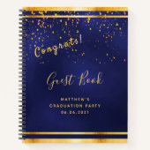 卒業パーティダークブルー金ゴールドゲストブック ノートブック (正面)