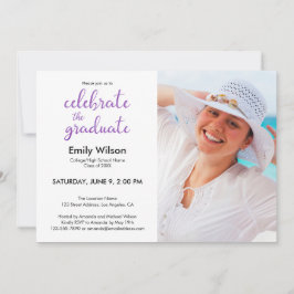 卒業パーティバイオレットスクリプトパターン写真 招待状