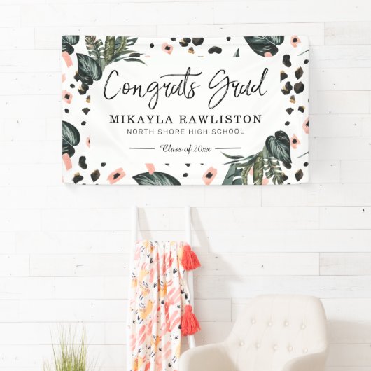 卒業パーティバナー |熱帯ジャングルの緑 横断幕 (インサイチュ)