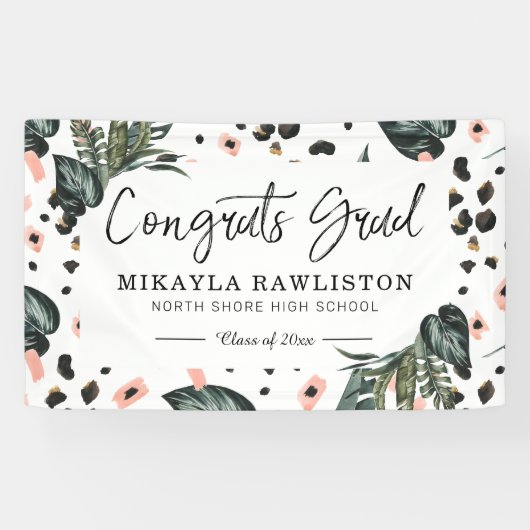 卒業パーティバナー |熱帯ジャングルの緑 横断幕 (横)