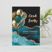 卒業パーティバルーンティール（緑がかった色）金ゴールドゲート 招待状 (スタンド正面)