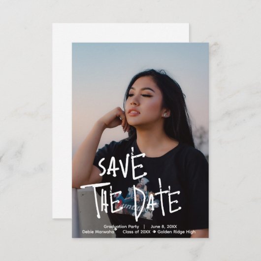 卒業パーティパーソナライズされた日付カードの保存 サンキューカード (正面/裏面)