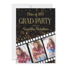 卒業パーティフィルムストリップブラック金ゴールド3枚