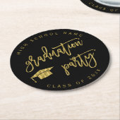 卒業パーティフェイク金ゴールドクラス ラウンドペーパーコースター (アングル)