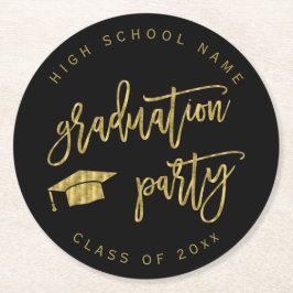 卒業パーティフェイク金ゴールドクラス ラウンドペーパーコースター