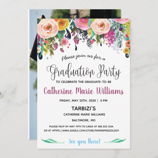 卒業パーティフォトフローラ招待状 招待状 (正面/裏面)