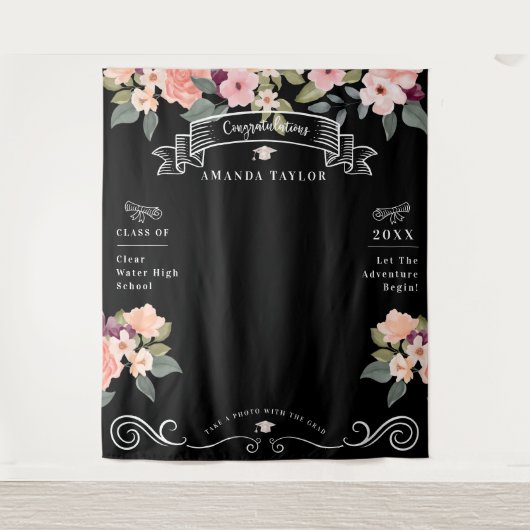 卒業パーティフォトブース水彩フローラ タペストリー (正面)