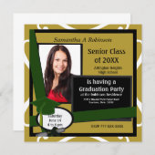 卒業パーティフォト招待状グリーンキャップ 招待状 (正面/裏面)