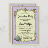 卒業パーティフラワーワンダーランドティーポット招待状 招待状 (正面/裏面)