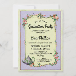 卒業パーティフラワーワンダーランドティーポット招待状 招待状