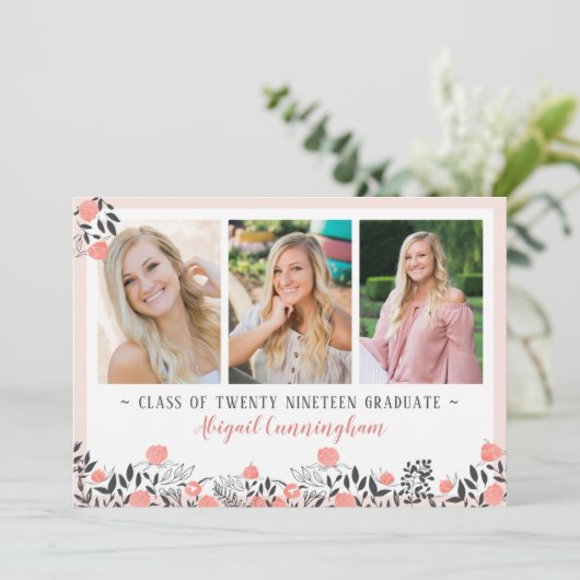 卒業パーティフローラ幾何バラ金ゴールド赤面 招待状 (スタンド正面)