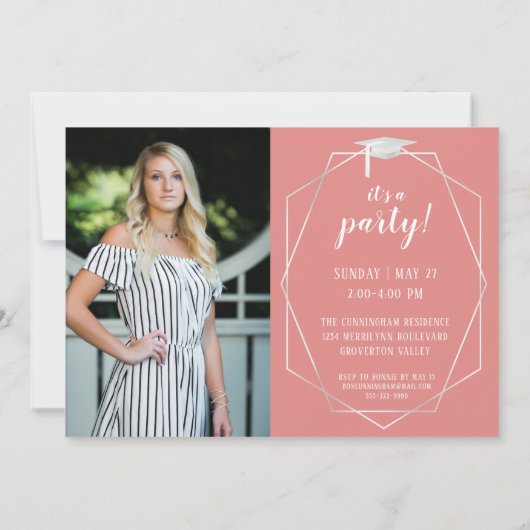 卒業パーティフローラ幾何バラ金ゴールド赤面 招待状 (裏面)