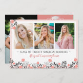 卒業パーティフローラ幾何バラ金ゴールド赤面 招待状 (正面/裏面)