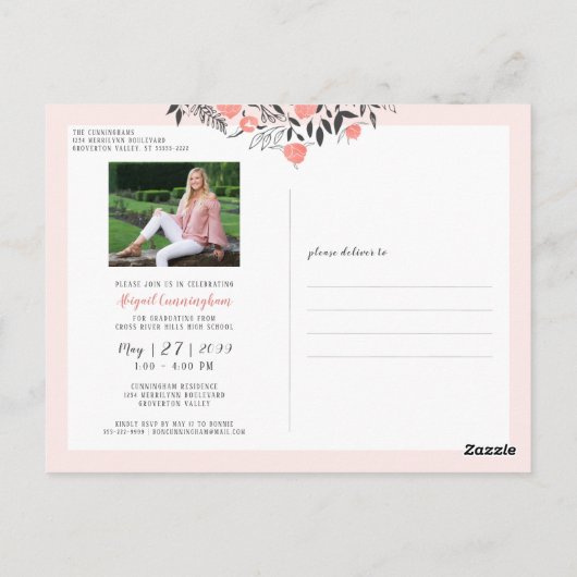 卒業パーティフローラ幾何赤面バラ金ゴールド ポストカード (裏面)