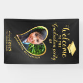 卒業パーティブラック金ゴールドカスタムフォトウェルカム 横断幕 (横)