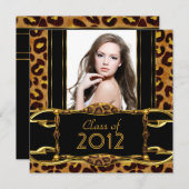 卒業パーティブラック金ゴールドヒョウ少女 招待状 (正面/裏面)