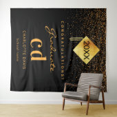 卒業パーティブラック金ゴールド卒論モノグラム タペストリー (インサイチュ(横))