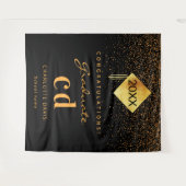 卒業パーティブラック金ゴールド卒論モノグラム タペストリー (正面(横))