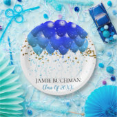 卒業パーティブルーバルーン金ゴールド白 ペーパープレート (パーティー)