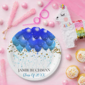 卒業パーティブルーバルーン金ゴールド白 ペーパープレート (パーティー)