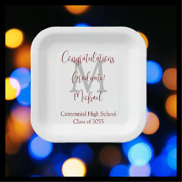 卒業パーティホワイトグレーブルゴーニュ名モノグラム ペーパープレート