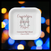 卒業パーティホワイトグレーブルゴーニュ名モノグラム ペーパープレート