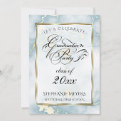 卒業パーティライトブルー&金ゴールド大理石 招待状 (正面)