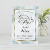 卒業パーティライトブルー&金ゴールド大理石 招待状 (スタンド正面)