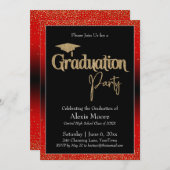 卒業パーティレッドグラデーション紙吹雪招待状 招待状 (正面/裏面)