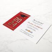 卒業パーティレッドスクリプトグラード2025バラ金ゴールド 箔招待状 (回転した状態)