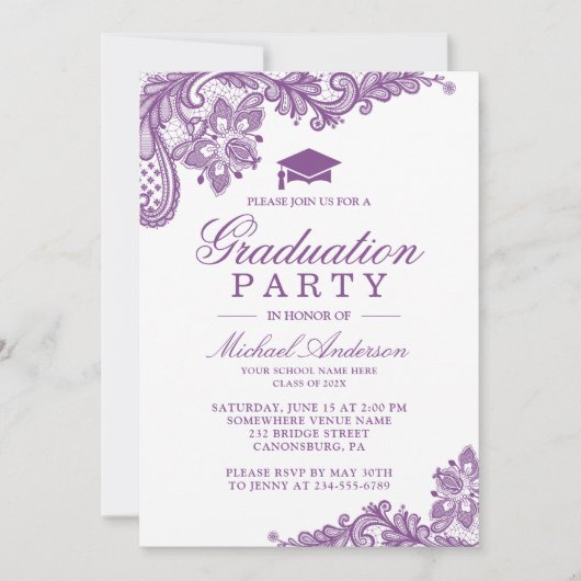 卒業パーティレースラベエレガントンダーパープル 招待状 (正面)