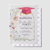 卒業パーティワイルドフラワーズピンクグラッドハット ベラム紙招待状 (オフセット (招待状))