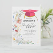 卒業パーティワイルドフラワーズピンクグラッドハット 招待状 (スタンド正面)