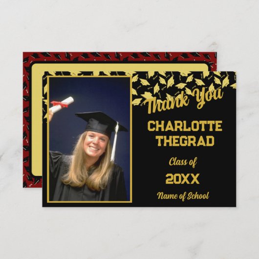 卒業パーティーおめでとうございます写真のパーソナライズ サンキューカード (正面/裏面)