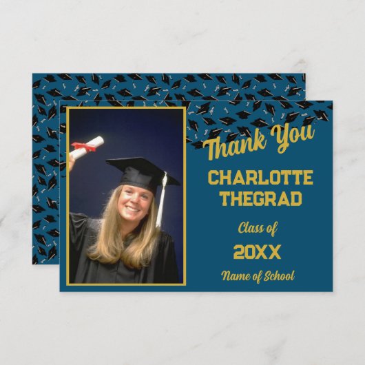 卒業パーティーおめでとうございます写真のパーソナライズ サンキューカード (正面/裏面)
