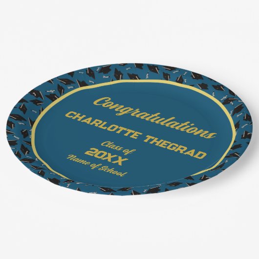 卒業パーティーおめでとうございます写真のパーソナライズ ペーパープレート (アングル)