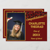 卒業パーティーおめでとうございます写真のパーソナライズ 招待状 (正面/裏面)