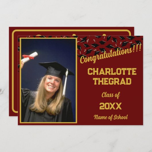 卒業パーティーおめでとうございます写真のパーソナライズ 招待状 (正面/裏面)