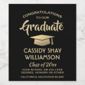 卒業パーティーおめでとうエレガントブラックと金ゴールド ワインラベル (シングルラベル)