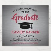 卒業パーティーおめでとうエレガントレッドグレー&ブラック スパークリングワインラベル (シングルラベル)