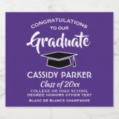 卒業パーティーおめでとうエレガント紫と白 スパークリングワインラベル (シングルラベル)