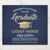 卒業パーティーおめでとうネイビーブルー金ゴールドとホワイト スパークリングワインラベル (シングルラベル)