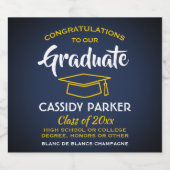 卒業パーティーおめでとうネイビーブルー金ゴールドイエロー スパークリングワインラベル (シングルラベル)