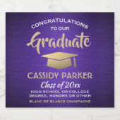 卒業パーティーおめでとうパープル金ゴールドとホワイト スパークリングワインラベル (シングルラベル)