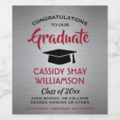 卒業パーティーおめでとうブラシ付きグレーレッド&ブラック ワインラベル (シングルラベル)