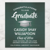 卒業パーティーおめでとうブラシ付きダークグリーンホワイト ワインラベル (シングルラベル)