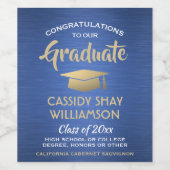 卒業パーティーおめでとうブラシ付き青金ゴールドホワイト ワインラベル (シングルラベル)