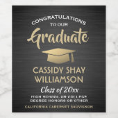 卒業パーティーおめでとうブラシ付き黒金ゴールドホワイト ワインラベル (シングルラベル)