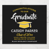 卒業パーティーおめでとうブラック金ゴールドイエロー スパークリングワインラベル (シングルラベル)